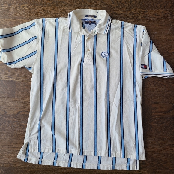 Tommy Hilfiger Men's White and Blue Striped Polo Shirt Sz.L Medinah Country Club - Picture 1 of 8
